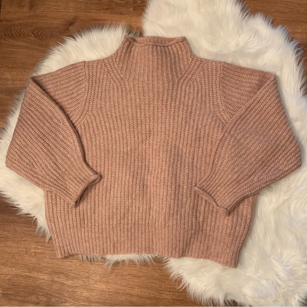 Madewell Loretto Mock Neck 4X Plus Size Wool Blend Chunky Sweater Heather Blush